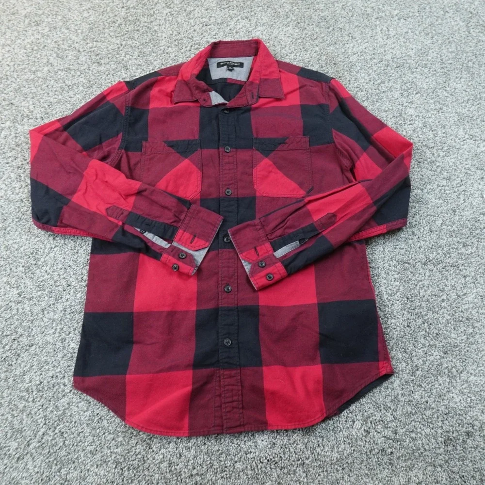 Banana Republic Shirt Mens M Red Black Buffalo Plaid Flannel Slim Fit Button Up